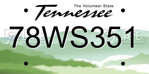 78WS351 Tennessee License Plate