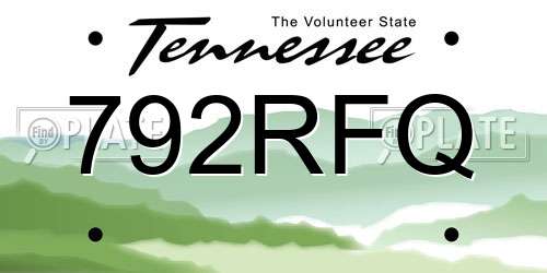 792RFQ Tennessee License Plate