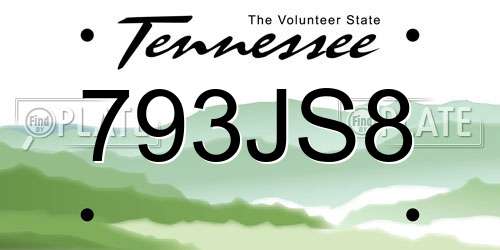 793JS8 Tennessee License Plate