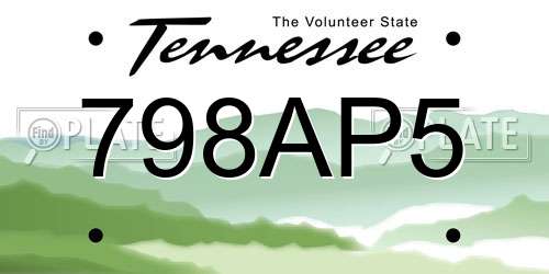 798AP5 Tennessee License Plate