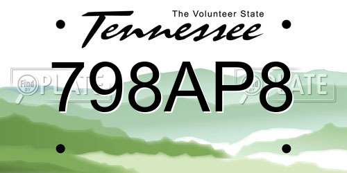 798AP8 Tennessee License Plate