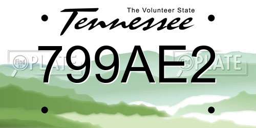 799AE2 Tennessee License Plate