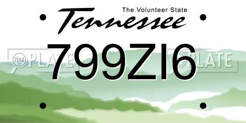 799ZI6 Tennessee License Plate