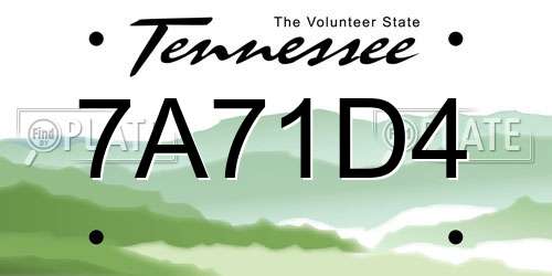 7A71D4 Tennessee License Plate