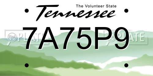7A75P9 Tennessee License Plate