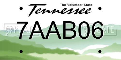 7AAB06 Tennessee License Plate