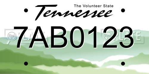 7AB0123 Tennessee License Plate