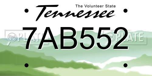 7AB552 Tennessee License Plate