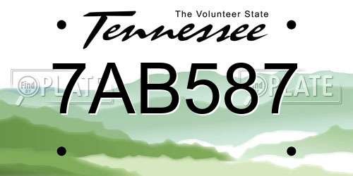 7AB587 Tennessee License Plate