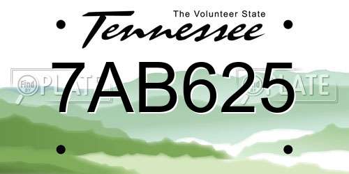 7AB625 Tennessee License Plate
