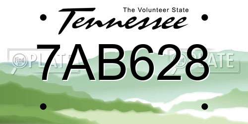 7AB628 Tennessee License Plate