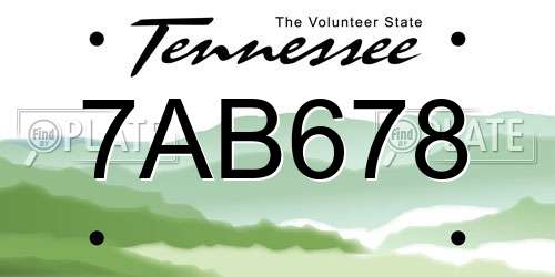 7AB678 Tennessee License Plate