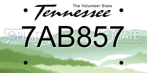 7AB857 Tennessee License Plate