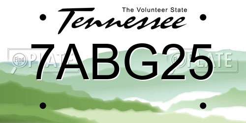 7ABG25 Tennessee License Plate