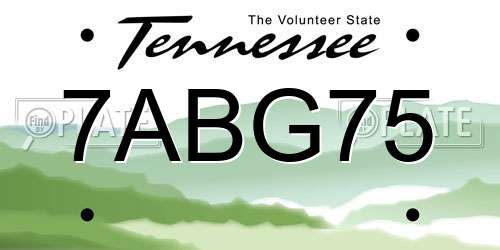 7ABG75 Tennessee License Plate