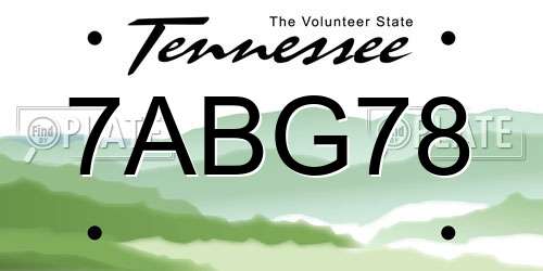 7ABG78 Tennessee License Plate