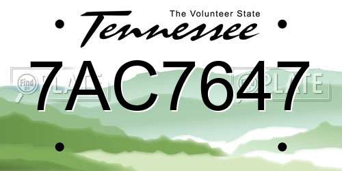 7AC7647 Tennessee License Plate