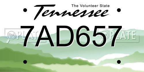 7AD657 Tennessee License Plate