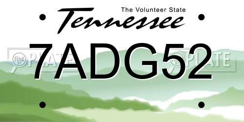 7ADG52 Tennessee License Plate