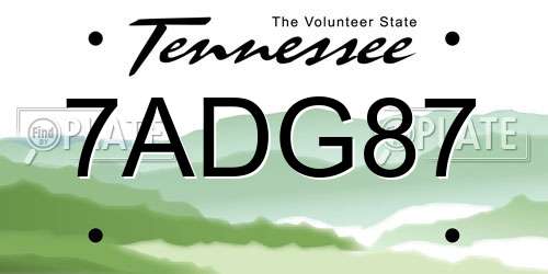 7ADG87 Tennessee License Plate