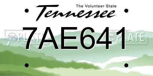 7AE641 Tennessee License Plate