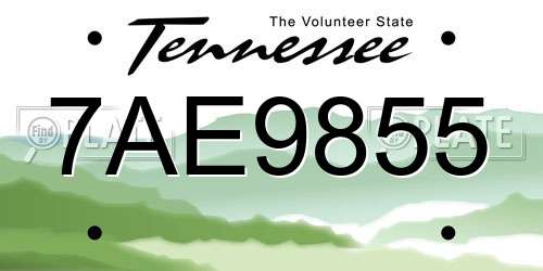 7AE9855 Tennessee License Plate