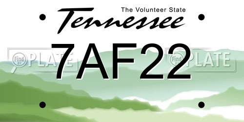 7AF22 Tennessee License Plate