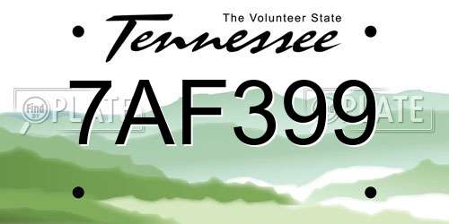 7AF399 Tennessee License Plate