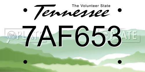 7AF653 Tennessee License Plate