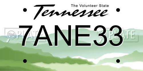 7ANE33 Tennessee License Plate