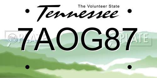 7AOG87 Tennessee License Plate
