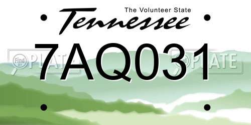 7AQ031 Tennessee License Plate