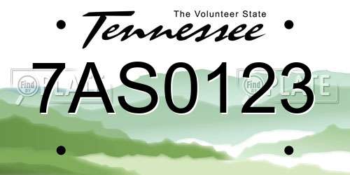 7AS0123 Tennessee License Plate