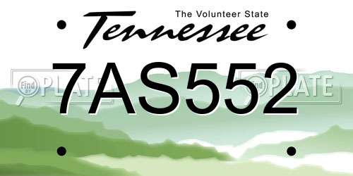 7AS552 Tennessee License Plate