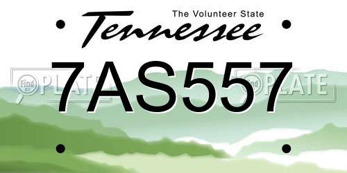 7AS557 Tennessee License Plate