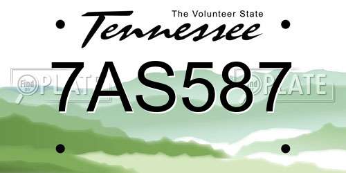 7AS587 Tennessee License Plate