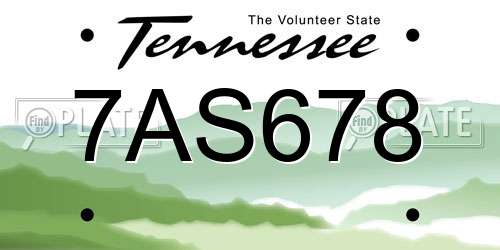 7AS678 Tennessee License Plate