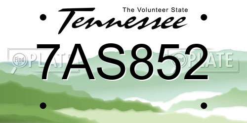 7AS852 Tennessee License Plate