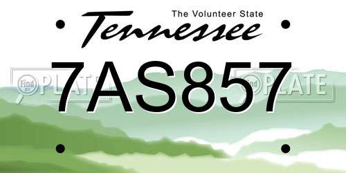 7AS857 Tennessee License Plate