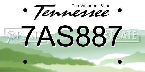 7AS887 Tennessee License Plate