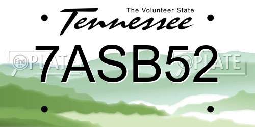 7ASB52 Tennessee License Plate