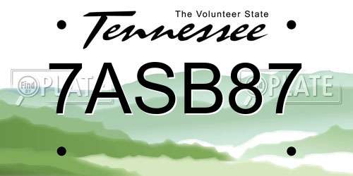 7ASB87 Tennessee License Plate