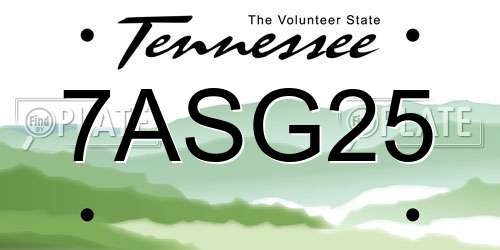 7ASG25 Tennessee License Plate