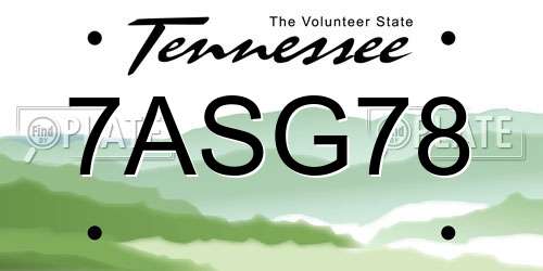 7ASG78 Tennessee License Plate