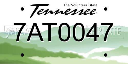 7AT0047 Tennessee License Plate