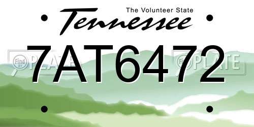 7AT6472 Tennessee License Plate