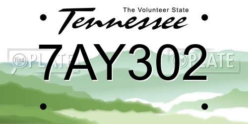 7AY302 Tennessee License Plate