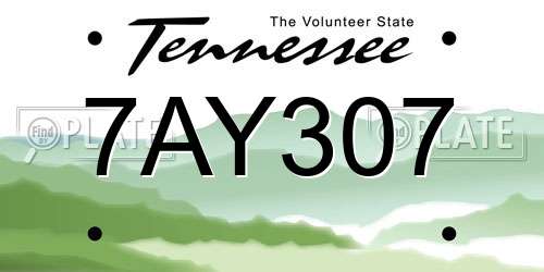 7AY307 Tennessee License Plate