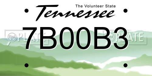 7B00B3 Tennessee License Plate