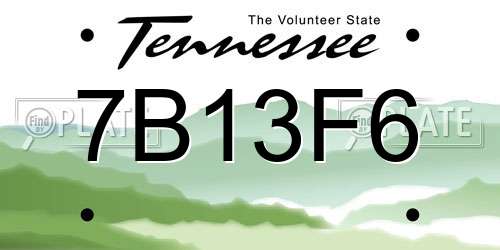 7B13F6 Tennessee License Plate